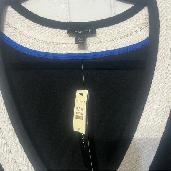 Talbots Classic V-Neck Sweater Black with White Trim Size XL NWT Travel Preppy - Picture 5 of 6